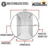 Kettle Kommander 22.5 Inch 304 Stainless Steel 4.5 mm Hinged Grilling/Cooking Replacement Grate - for use in 22" Weber Charcoal Grills - Stronger Design