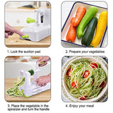 7-Blade Spiralizer Vegetable Slicer, Vegetable Spiralizer Chopper Plus Free Brash&Container &Lid with 7/420-grade Blade, Powerful Anti-Slip Sucker Spiral Slicer for Zucchini Noodles&Veggie Pasta Maker