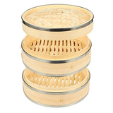 Juvale Bamboo Steamer Basket - 2-Tier Dim Sum Bamboo Steamer with Steel Rings for Cooking, 10 x 6.7 x 10 Inches