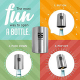 PoptheTop Automatic Beer Bottle Opener : (Stainless) - Great gift - Bottle cap collector best find! Push down & bottle caps pops off. No bending or damage to caps.