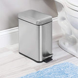 mDesign 5 Liter Rectangular Small Stainless Steel Step Trash Can Wastebasket, Garbage Container Bin for Bathroom, Powder Room, Bedroom, Kitchen, Craft Room, Office - Removable Liner Bucket, Brushed