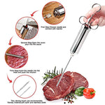 Upgraded Meat Injector Kit, Premium Medical Grade Stainless Steel Meat Syringe Kit with Marinade Needles, Spare O-Rings, Cleaning Brushes & Free Basting Brush - Great Tender, Juicy, Melt in your Mouth