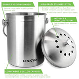 LINKYO Compost Bin - Stainless Steel Kitchen Composter, Includes 4 Filters (1 Gallon)