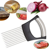 Hulless Stainless steel Onion Holder for Slicing, Vegetable Potato Cutter Slicer, Onion cutting tool, Stainless steel Cutting Kitchen gadgets.