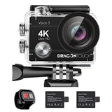 Dragon Touch 4K Action Camera 16MP Sony Sensor Vision 3 Underwater Waterproof Camera 170° Wide Angle WiFi Sports Cam with Remote 2 Batteries and Mounting Accessories Kit