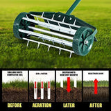 Rolling Lawn Aerator 18-inch Garden Yard Rotary Push Tine Heavy Duty Spike Soil Aeration, 50-in Handle (Silver)