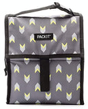 PackIt 10 inch 10 hour Freezable Foldable Reusable Multipal Uses Lunch Bag with Adjustable Strap (Grey Neon Arrows)