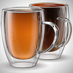 Stone & Mill 2 Glass Coffee Cups 12 oz, Insulated Double Wall Coffee Mugs AM-12