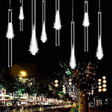 Cascade Invin LED Meteor Shower Lights, Falling Rain Lights, Christmas Lights 30cm 8 Tube 144 LEDs, Falling Rain Drop Icicle String Lights for Christmas Tree Halloween Decoration Holiday Party Wedding (White)