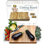 Cutting Board with Trays - Organic Acacia Wood Butcher Block with Containers White Pale Blue