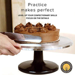 Topeka Trading Company Rotating Cake Decorating Turntable With Bonus Icing Spatula | 12" Diameter Aluminum Alloy Stand With Platform | Non-Slip Base & Smooth Rotation (Silver/Black)