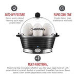 Chefman Electric Egg Cooker/Boiler, Rapid Egg Maker, Countertop, Hard Boil Egg Steamer and Poacher, 6 Egg Capacity With Removable Tray, Small, Black