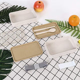 Buringer Lunch Bento Box Food Storage 2 Square Containers for Adults School Work Wheat Grass BPA Free Leak Proof with Chopsticks and Spoon (Long Khaki)