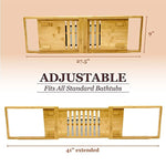 Tregini Luxury Bathtub Caddy - Extendable Bamboo Wood Bath Tray with Adjustable Book, iPad or Kindle Reading Rack - Wine Glass Holder - Cellphone or Tablet Slot