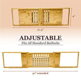 Tregini Luxury Bathtub Caddy - Extendable Bamboo Wood Bath Tray with Adjustable Book, iPad or Kindle Reading Rack - Wine Glass Holder - Cellphone or Tablet Slot