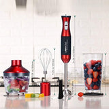 Immersion Blender LINKChef 4-in-1 Hand Blender Stick Powerful Low Noise Large 800ml Beaker, Stainless Steel Whisk and 500ml Food Chopper, BPA-Free&FDA, Red/Black(HB-1230)-3 Years Warranty (Red and black)