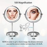 Benbilry Lighted Makeup Mirror - LED Double Sided 1x/10x Magnification Cosmetic Mirror,7 Inch Battery-Powered 360 Degree Rotation Vanity Mirror with On/Off Push-Button