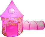 Playz 3pc Girls Princess Fairy Tale Castle Play Tent, Crawl Tunnel & Ball Pit w/ Pink Prairie Design - Foldable for Indoor & Outdoor Use w/ Zipper Storage Case