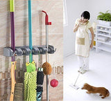 Cinlv Wall Mounted Mop Broom Holder Storage Solutions for Broom Holders Garden Storage Rack 3 position with 4 hooks Garage Storage Systems Broom Organizer