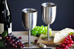 Set of 2 || Double Wall Vacuum Sealed Insulated Wine Glass + Goblet with Splash Proof Lid || Premium Food Grade 18/8 Stainless Steel || BPA-Free by Frost Bottle