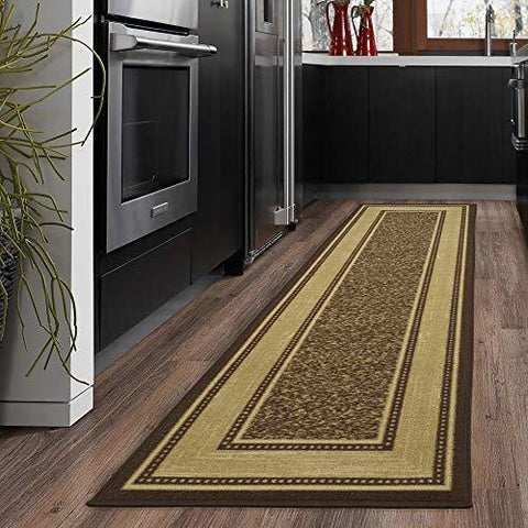 Ottomanson Ottohome Collection Contemporary Bordered Design Modern Runner Rug, 20" x 59", Chocolate Brown