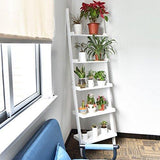 Tangkula Ladder Bookcase 5-Tier Wood Leaning Shelf Wall Plant Shelf Ladder for Home Office Modern Flower Book Display Shelf Storage Rack Stable A-Frame Wooden Ladder Shelf (Black)