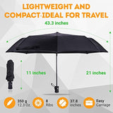 Compact Umbrella - Black Windproof Umbrella - Automatic Folding Travel Umbrella for Men & Women