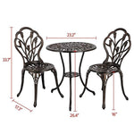 HOMEFUN Bistro Table Set, Outdoor Patio Set 3 Piece Table and Chairs, Tulip Carving and Weather Resistant (Antique Bronze)