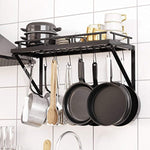 Pot Rack Organizer with Upgraded Hardware, Support Brackets & Welds, Wall Hanging Pot and Pan Organizer, 12 Hooks Included, Easy to Install, Kitchen Organization Solution for Heavy Pots and Pans