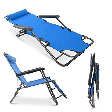 Apelila Set of 2 Folding Zero Gravity Lounge Beach Patio Chairs Outdoor Sunlounger Camping Hiking Recliner (Blue)