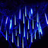 LED Meteor Shower Rain Lights, LED Falling Rain Drop Raindrop Rainfall Snowfall Tube Lights (8 Tubes, 30cm, 144 LEDs, Blue)