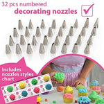 Cakebe 52 pcs Cake Decorating Supplies Kit - Icing Piping bags and Tips Cupcake Decorating Kit with 12 Frosting bags and 32 Numbered Tips - Baking Supplies and Frosting Tools Set for Cupcakes Cookies