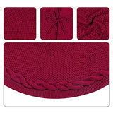 LimBridge Christmas Tree Skirt, 48 inches Cable Knit Knitted Thick Rustic Xmas Holiday Decoration, Burgundy