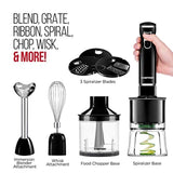 Chefman Immersion Blender & Electric Spiralizer/Vegetable Slicer 6-IN-1 Food Prep Kit, Includes 3 Spiralizing Blade Attachments, Zoodle Maker; Grate, Ribbon, Spiral, Chop, Whisk and Puree