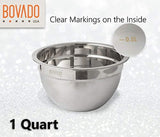 Stainless Steel Mixing Bowls Set of 6 - .75, 1.5, 2, 3.5, 5, and 7 Qt.- Nesting and Stackable with Wide Rim and Brushed Finish - by Bovado USA