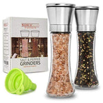 Premium Stainless Steel Salt and Pepper Grinder Set of 2 - Adjustable Ceramic Sea Salt Grinder & Pepper Grinder - Tall Glass Salt and Pepper Shakers - Pepper Mill & Salt Mill with Free Funnel & EBook by Home EC