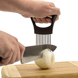 Hulless Stainless steel Onion Holder for Slicing, Vegetable Potato Cutter Slicer, Onion cutting tool, Stainless steel Cutting Kitchen gadgets.