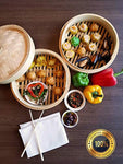 Mister Kitchenware 10 Inch Handmade Bamboo Steamer, 2 Tier Baskets, Healthy Cooking for Vegetables, Dim Sum Dumplings, Buns, Chicken Fish & Meat Included Chopsticks, 10 Liners & Sauce Dish