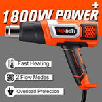 REXBETI 1800W Heat Gun, Portable Hot Air Gun 140℉-1210℉ with 2 Air Flow, Fast Heating in Seconds, 5 Accessories for Heat shrink tubing, Wrapping Drying Painting, Over-heat Protection