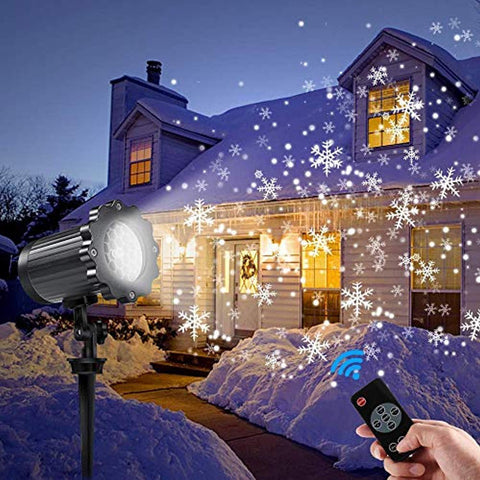 Decoration Projector Lights, Christmas Projector Lamp with Rotating Snowflake & Snow Falling, Remote Timer 4 Modes IP65 Waterproof LED Landscape Projector for Christmas Halloween Birthday Wedding Part