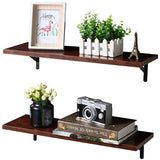 SUPERJARE Wall Mounted Floating Shelves, Set of 2, Display Ledge, Storage Rack for Room/Kitchen/Office - Walnut Brown