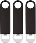 QLL 3 Pack 7" Speed Openers, Heavy Duty Stainless Steel Flat Beer Bottle Opener, Black Rubber Coated Bottle Opener Bartender