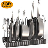 Pot Rack Organizer, 3 DIY Methods, Height and Position are Adjustable 8+ Pots Holder, Black Metal Kitchen Cabinet Pantry Pot Lid Holder