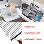 Miligore Dish Drying Rack Over The Sink Roll Up Stainless Steel Silicone Coated Multipurpose Foldable Kitchen Dish Drainer Rack 17.8" x 11.3" (Black)