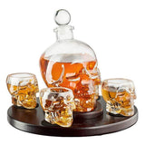 Large Skull Face Decanter with 4 Skull Shot Glasses and Beautiful Wooden Base - By The Wine Savant Use Skull Head Cup For A Whiskey, Scotch and Vodka Shot Glass, 25 Ounce Decanter 3 Ounces Shot Glass