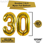 KATCHON 031 Party Decorations Kit-Happy Birthday Banner, 30th Balloons,Gold and Black, Number 30