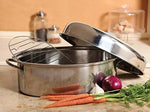 Gibson Home 64207.02 Top Roast 16-Inch Oval Roaster Pan with Lid and Rack, Stainless Steel