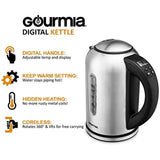 Gourmia GDK260 Digital Electric Kettle -Rotates 360° -Cordless - Variable Temperature Control & Display Handle - Fast Boil - Clear Water Gauge -Keep Warm Setting -1.7L -1500W - Stainless Steel