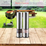 Electric Salt and Pepper Grinder Set - Battery Operated Stainless Steel Mill with Light (Pack of 2 Mills) - Electronic Adjustable Shakers - Ceramic Grinders - Automatic One Handed Operation