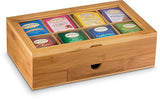 Tea Organizer Bamboo Tea Box with Small Drawer 100% Natural Bamboo Tea Chest - Great Gift Idea